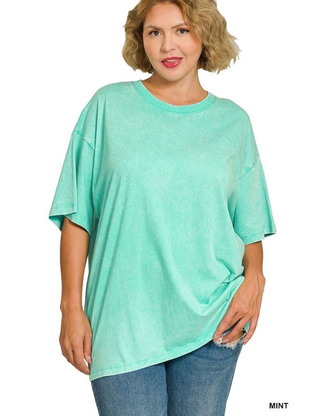 Zenana washed short sleeve top-Mint 2X/3X